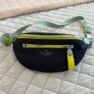 kate spade Black Crossbody Belt Bag with Lime and Mint Accents